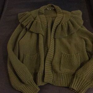 Madewell open front knit pocket ruffle cardigan size L